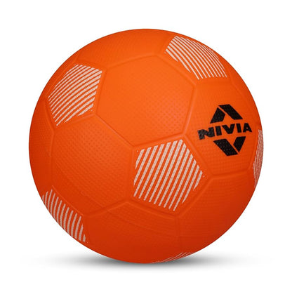 Orange soccer ball with Nivia logo on a white background