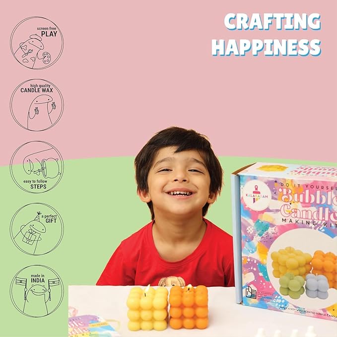 Kalakaram DIY Bubble Candle Making Kit | DIY Candle Making Activity Kit for Kids & Adults with Pure & Natural Ingredients | Ideal for Diwali, Birthday Gifts, & Home Decor, Craft Kit