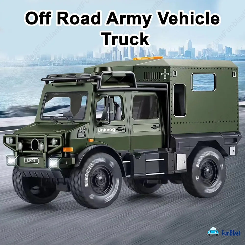 FunBlast Military Truck Toy for Kids, Pull Back Truck Toy, Off Road Army Vehicle Trucks Toys, Friction Power Toys Battle Field Trucks with Light & Sound for 3+ Years Old Boys, Girls, Kids (Green)