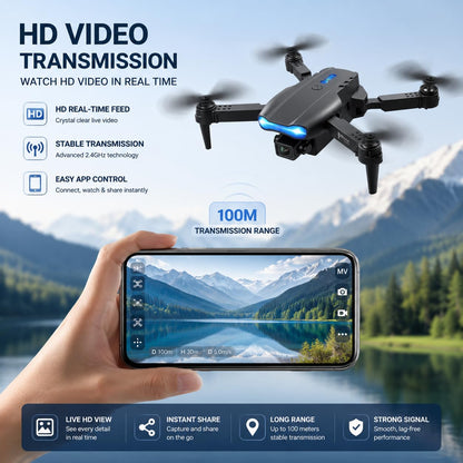 E88 4K HD Camera Foldable Dron Toy with APP Control, Air Pressure Altitude Hold, 360° Roll & Long Life Battery | WiFi FPV RC Quadcopter for Kids &...