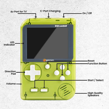 Sameo Handheld Video Game Console, Dreamboy Retro Mini Game with 500 Classic Retro Game TV Compatible for Kids, Rechargeable 8 Bit Classic (Ice Green)
