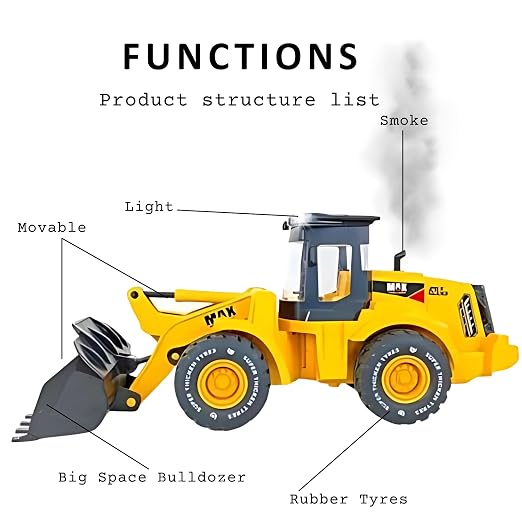 LUMO Jumbo Bulldozer Toy – Big Size Friction Powered Construction Vehicle with Lights, Sounds, Real Smoke Effect & Moving Parts