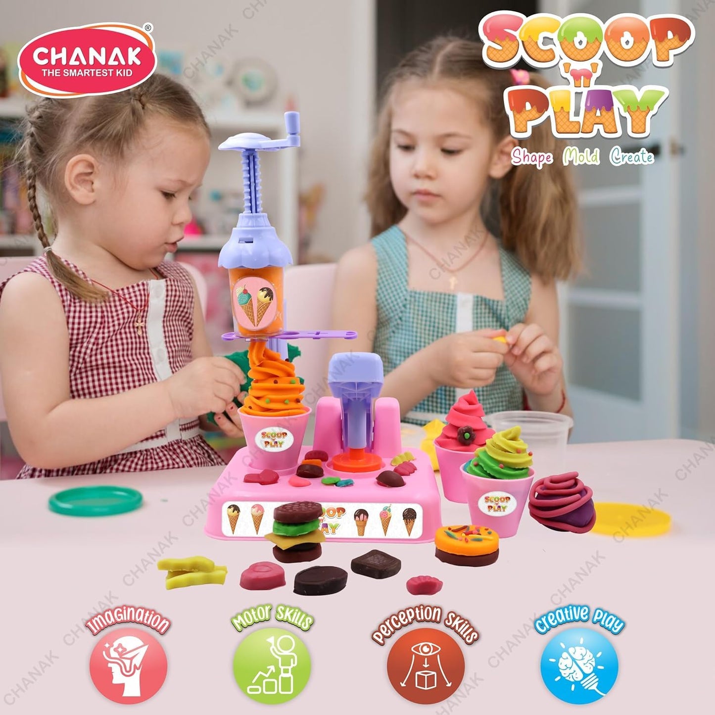 Scoop 'n' Play Clay Dough Ice Cream Maker Set for Kids, Safe Non-Toxic Dough Ice Cream Maker