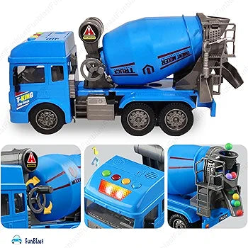 Cement Mixer Truck Toy for Kids, Friction Power Construction Truck Toy for Kids, Big Size Pull Back Toy Trucks for 3+ Years Old Boys and Girls, Light and Sound Toys for Kids