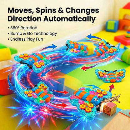 PotPicks Transparent Gear Butterfly Toy with Lights & Music | Battery Operated Bump & Go Musical Toy | Rotating Wings Interactive Sensory Learning...
