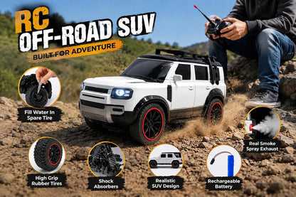 Braintastic RC Defender Remote Control Off-Road SUV Car for Kids, 2.4GHz Rechargeable RC Toy Car with LED Lights, Full Function, High-Speed Racing Vehicle...