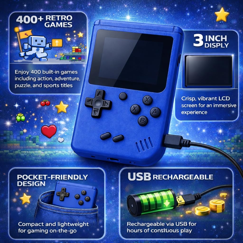 Sup Game Box, Retro Handheld Gaming Console with 400 in 1 Classic Games, Portable Video Game for Kids