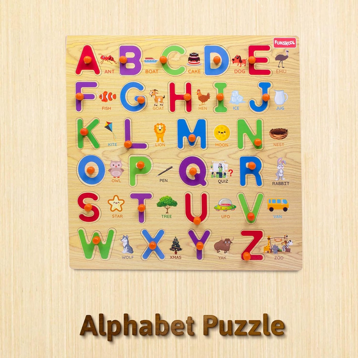 Funskool Alphabet Wooden ABC Puzzle Shape Learning Puzzles Game (26 Pcs) for Kids