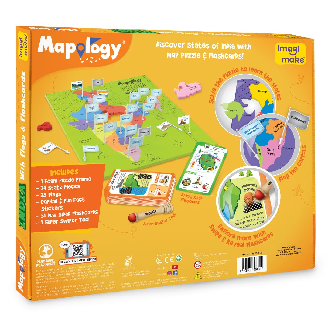 Imagimake Mapology India Map with Flash Card| Swipe & Reveal Card Game | Educational Toys for 7+ Years | Learning Toys | Puzzle Game for 7 to 10 Years |...