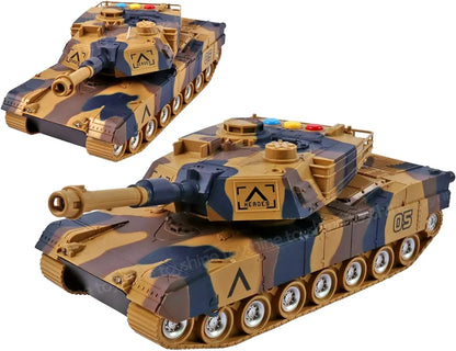 Friction Powered Army Tank Vehicle with Lights and Sounds, Pretend War & Action Toy for Kids, Brown