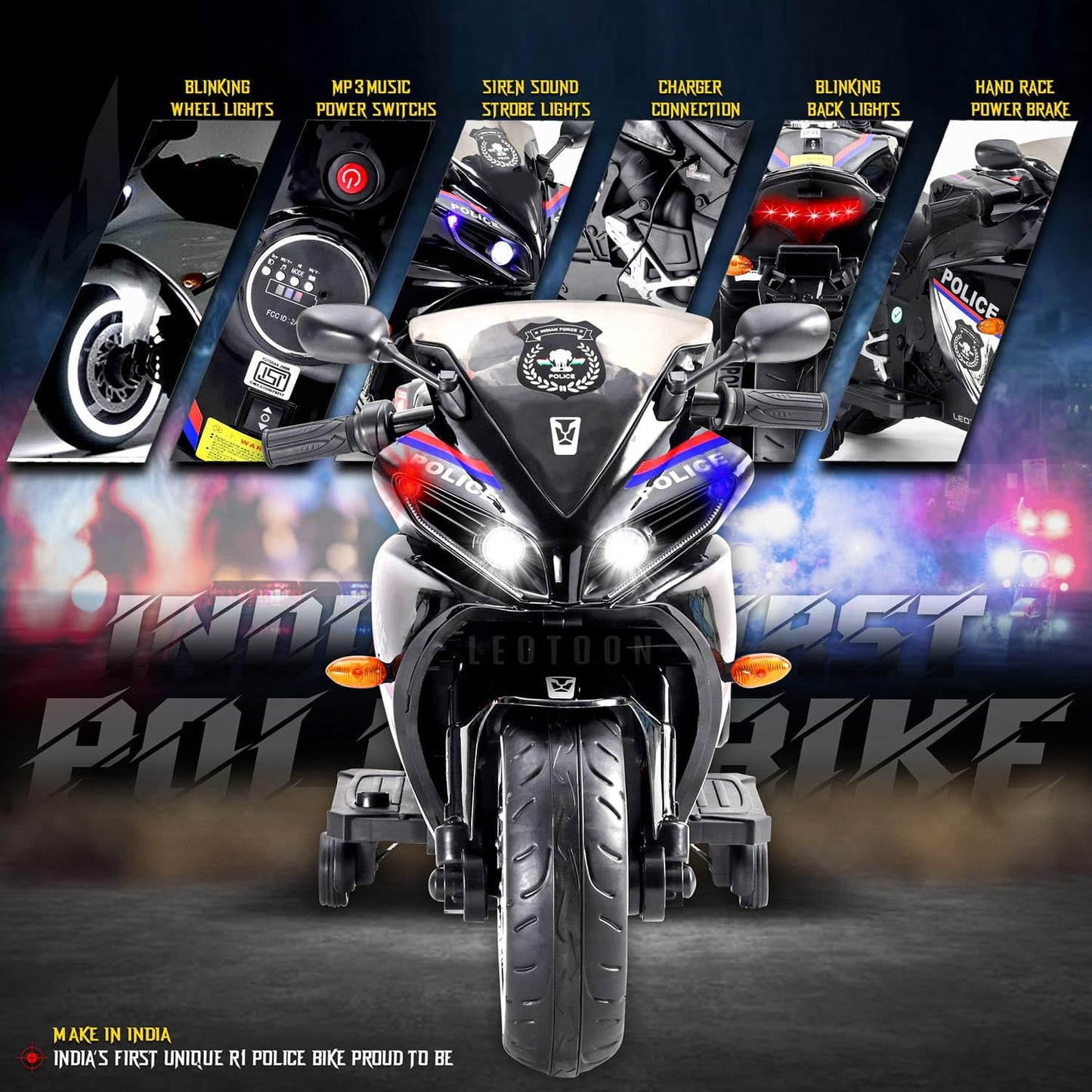 Parultoys R1 Police Sports Ride on Battery Bike for 3-7 Years Kids/Children/Toddlers/Boys/Girls with 12V Battery Operated/Music System/Working...