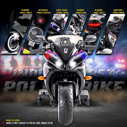 Parultoys R1 Police Sports Ride on Battery Bike for 3-7 Years Kids/Children/Toddlers/Boys/Girls with 12V Battery Operated/Music System/Working...