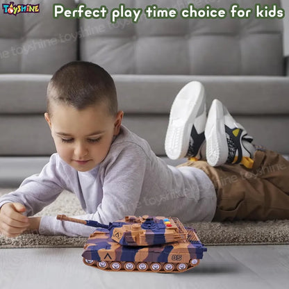 Friction Powered Army Tank Vehicle with Lights and Sounds, Pretend War & Action Toy for Kids, Brown