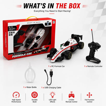 Goyal's Formula Speed Remote Control RC Car with Smoke Spray Scale 1:14 with Realistic Sound, Light & Spray Flame - Rechargeable with Easy C-Type...