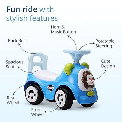 LuvLap Sunny Ride on & Car for Kids with Music & Horn Steering, Push Car for Baby with Backrest, Safety Guard, Under Seat Storage & Big Wheels, Ride on for Kids 1 to 3 Years Upto 25 Kgs (Blue)