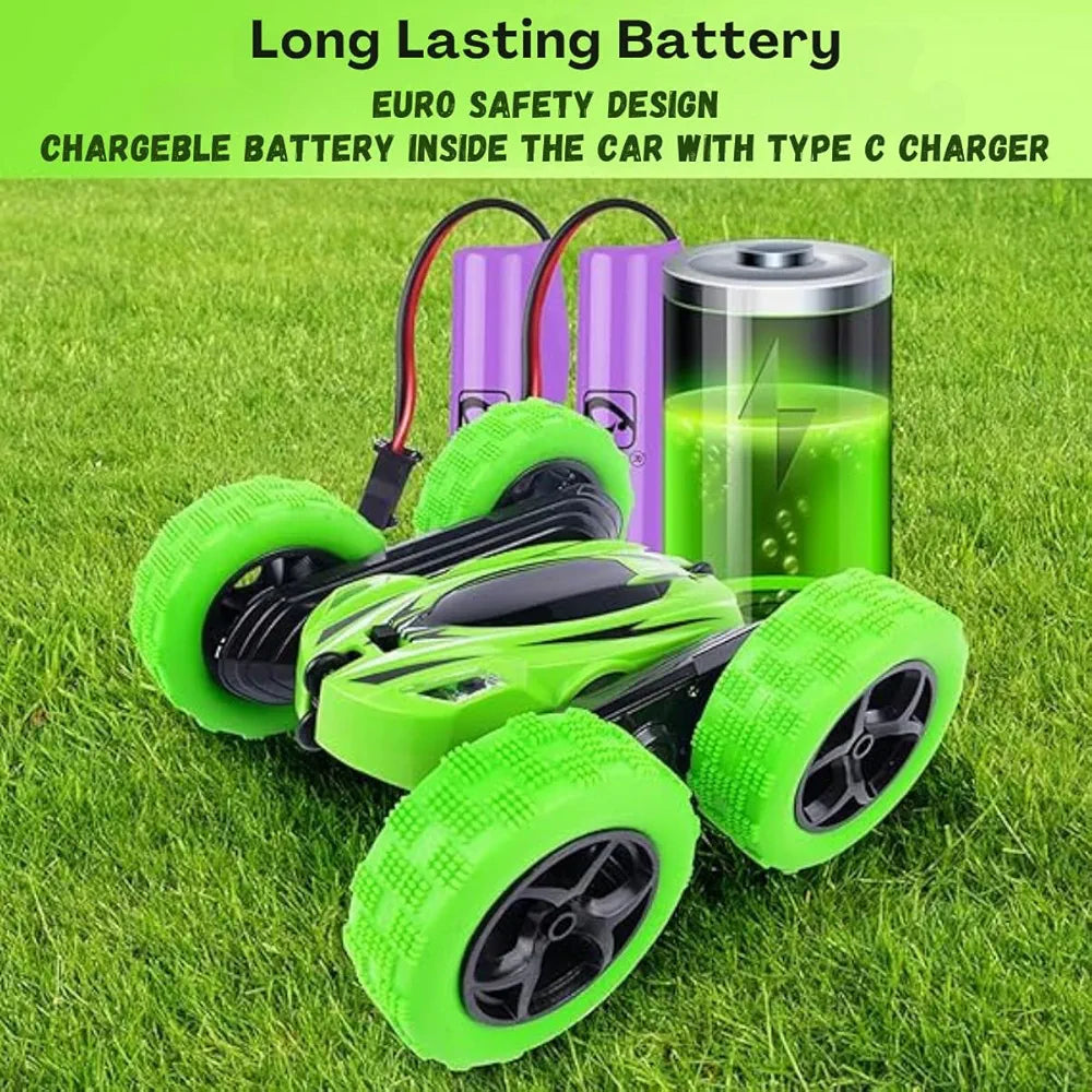Rc Stunt Car 360 for Boys Age 4+ Years, 4WD Remote Control Car 360 Degree Flips Double Sided Stunt for Boys I Pack of 1, Green Colour