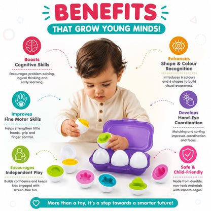 Toymate Smarty Eggs Matching Puzzle Egg Sorter Set for Toddlers 18M+ | Shape & Color Matching Learning Toy | Montessori Educational Gift for Boys &...
