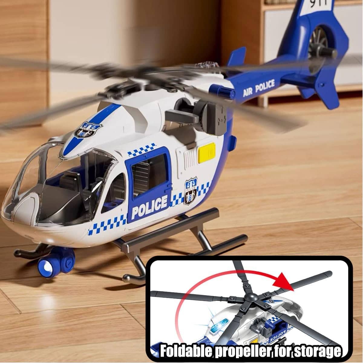 Police Air Rescue Helicopter Toy with Lights and Sounds, 15 x 4.3 x 4.3 inches (Police Planes)
