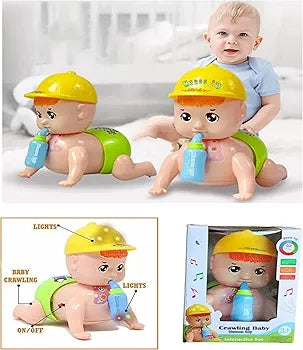 Crawling Baby Musical Toy with Milk Bottle, Toddler Interactive Toy, Baby Blue