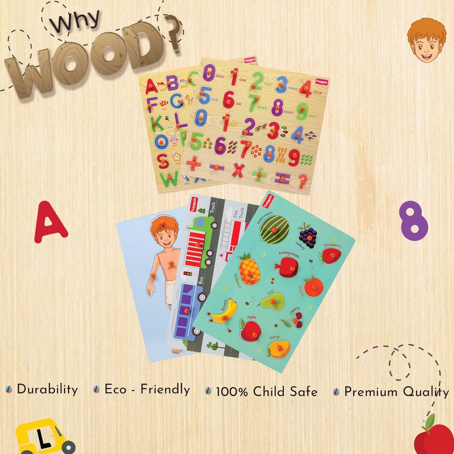 Funskool Alphabet Wooden ABC Puzzle Shape Learning Puzzles Game (26 Pcs) for Kids