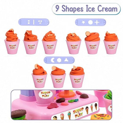 Scoop ‘n Play Ice Cream Maker Set for Kids – 36 Pcs Play Dough Kit with 6 Colors Non-Toxic Modeling Clay, DIY Dessert Station, Creative Kitchen Toys for Boys & Girls Ages 3+ (Gift for Birthdays)