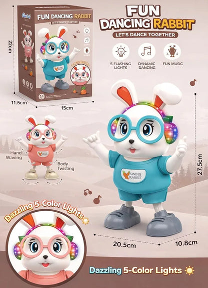 Fun Dancing Rabbit Toy with Lights & Music | Interactive Swing Rabbit with 5-Color Flashing Lights | Electric Dancing Musical Toy for Kids & Toddlers | Cute Moving Bunny Toy Gift