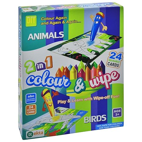 Colour & Wipe 2 in 1 Birds & Animals Game for Kids - Colour : Multicolour - (Age Group - 3-12 Years)