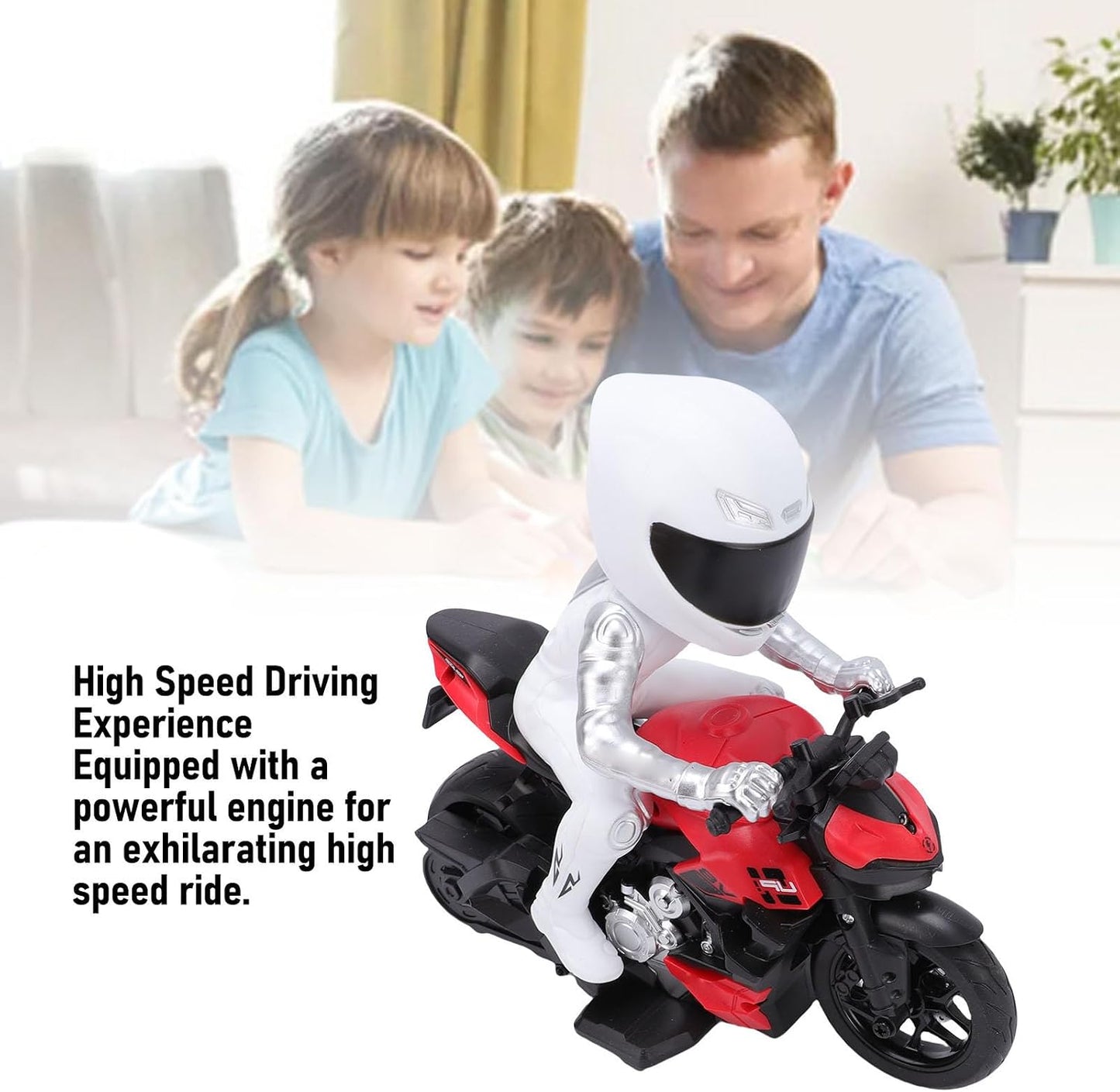 Naroote RC Motorcycle, High Speed RC Stunt Motorcycle Toy with Cool Light Effects and Powerful Electric Motor, Flexible Handling, for Stunt Enthusiasts (Red)
