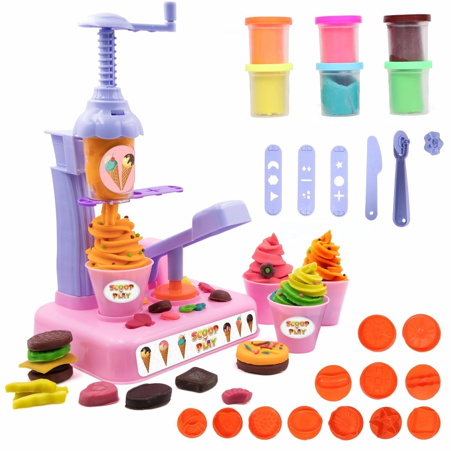 Scoop 'n' Play Clay Dough Ice Cream Maker Set for Kids, Safe Non-Toxic Dough Ice Cream Maker
