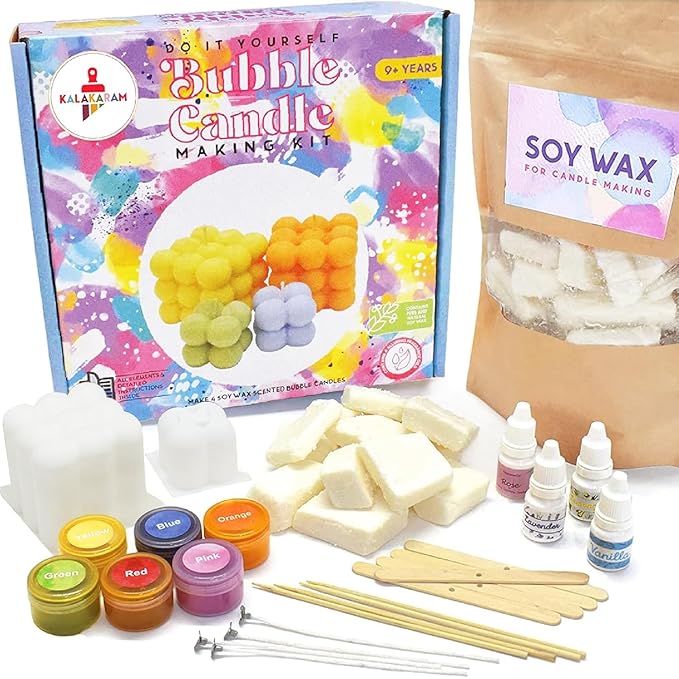 Kalakaram DIY Bubble Candle Making Kit | DIY Candle Making Activity Kit for Kids & Adults with Pure & Natural Ingredients | Ideal for Diwali, Birthday Gifts, & Home Decor, Craft Kit