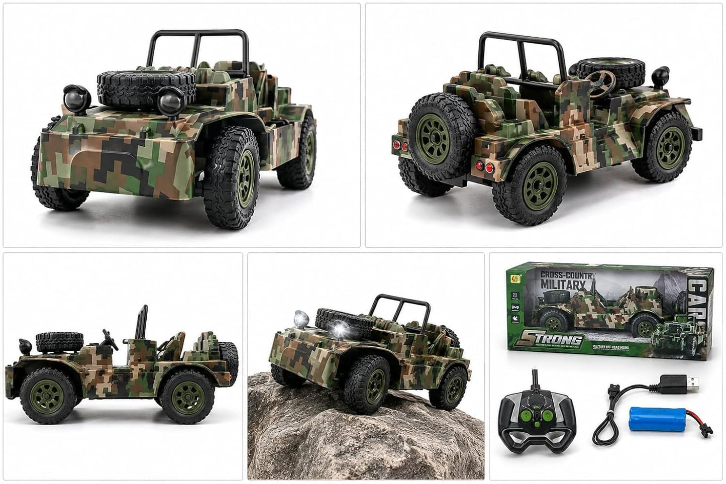 Kids Military Camouflage Jeep Toy with Big Off Road Tyres, Spare Wheel, Open Top Adventure Vehicle and Realistic Army Style Design