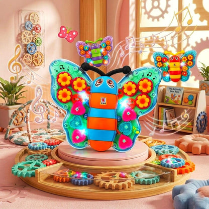 PotPicks Transparent Gear Butterfly Toy with Lights & Music | Battery Operated Bump & Go Musical Toy | Rotating Wings Interactive Sensory Learning...
