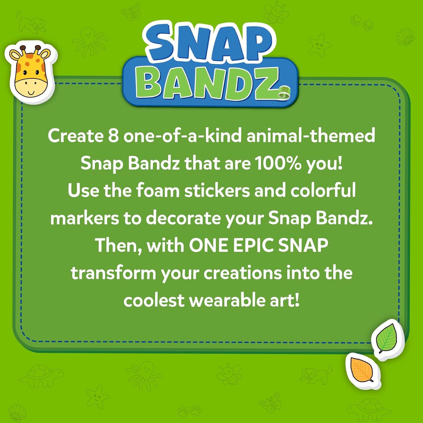 Skillmatics Craft Activity - Snap Bandz, Animals, DIY Art & Craft Activity, Mess-Free, Creative Kit, 8 Bands (8.6"), Gifts for Boys & Girls