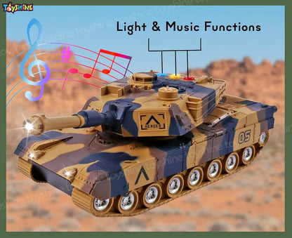 Friction Powered Army Tank Vehicle with Lights and Sounds, Pretend War & Action Toy for Kids, Brown