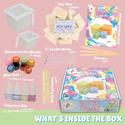 Kalakaram DIY Bubble Candle Making Kit | DIY Candle Making Activity Kit for Kids & Adults with Pure & Natural Ingredients | Ideal for Diwali, Birthday Gifts, & Home Decor, Craft Kit