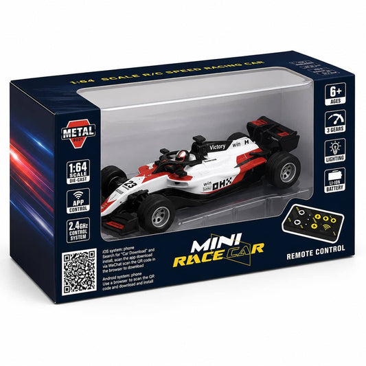 Mini F1 RC Race Car | 1:64 Scale 2.4GHz Remote Control Racing Car with App Control, LED Lights & Li-ion Battery