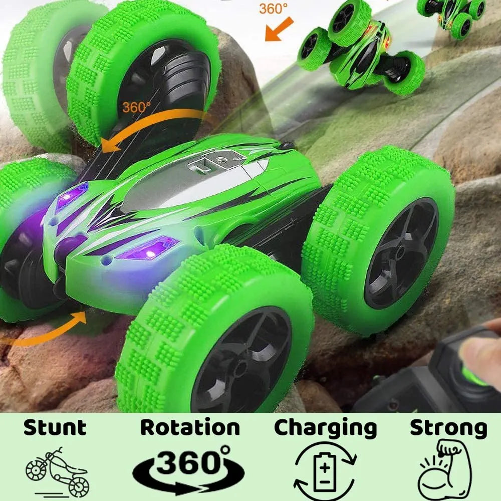 Rc Stunt Car 360 for Boys Age 4+ Years, 4WD Remote Control Car 360 Degree Flips Double Sided Stunt for Boys I Pack of 1, Green Colour