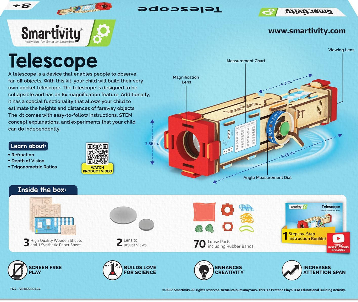 Smartivity Telescope Toy for Kids Age 8, 9, 10, 11, 12, 13, 14 Years Old | Measure Height & Distance | Birthday Gift for Boys & Girls | DIY Science...