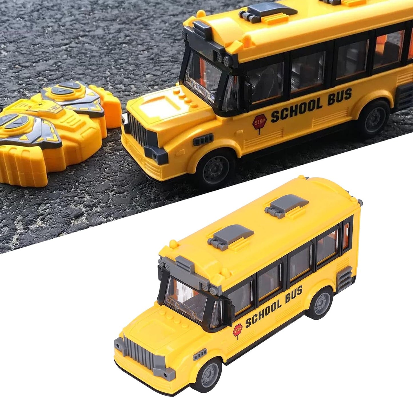 TGEC Remote Control School Bus, 1/30 Scale Yellow Style Glossy Edges Plastic Material School Bus Toy for Above 3 Ys Old for Gift