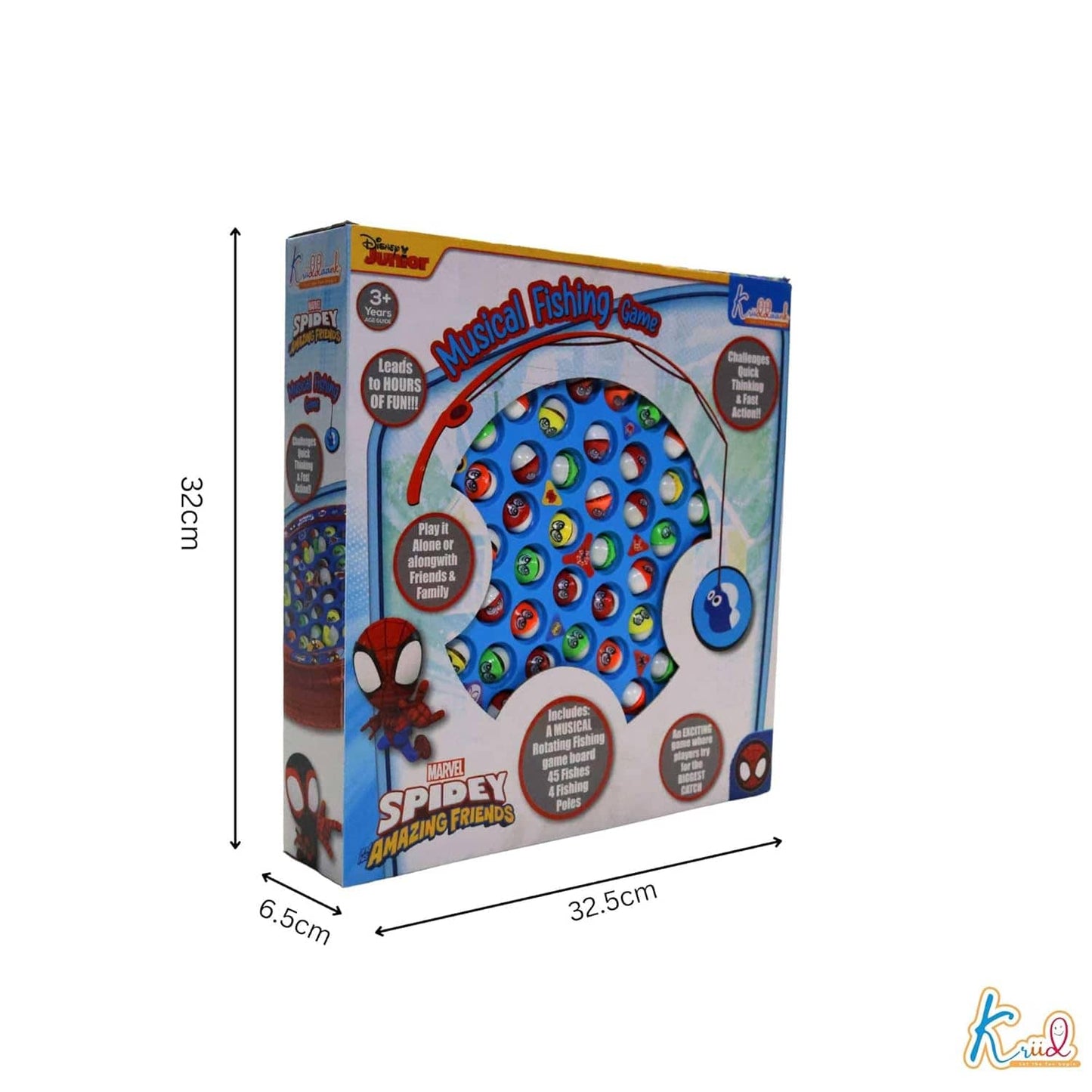Kriiddaank Spiderman Theme Musical Rotating Fishing Game for Kids - Battery Operated Learning Toy with 45 Fishes & 4 Fishing Poles - Fun Interactive...