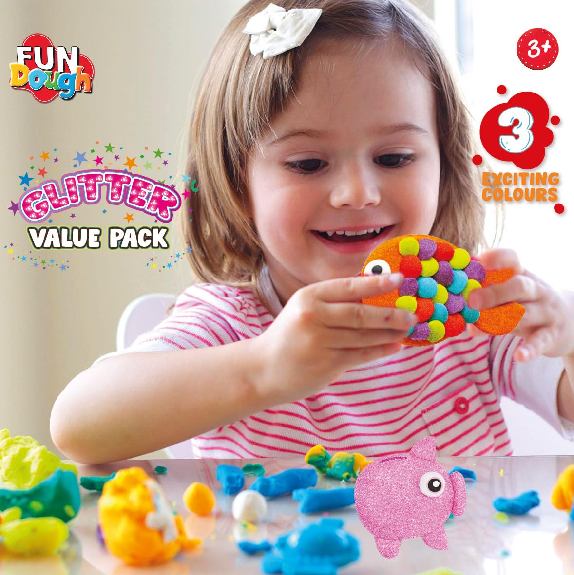 FUN DOUGH - Glitter Pack, Shaping and Sculpting, 3years +, Multi-Colour