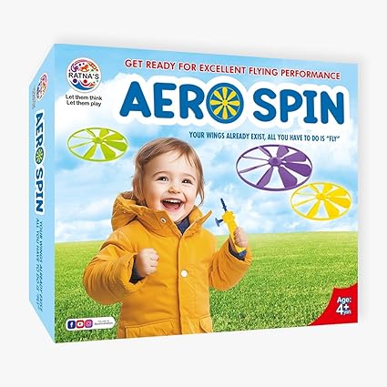 Ratna's Aero Spin Flying Disc Spinning Top Toy Set, Indoor Outdoor Game for Kids Ages 4+ Years