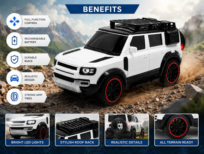 Braintastic RC Defender Remote Control Off-Road SUV Car for Kids, 2.4GHz Rechargeable RC Toy Car with LED Lights, Full Function, High-Speed Racing Vehicle...