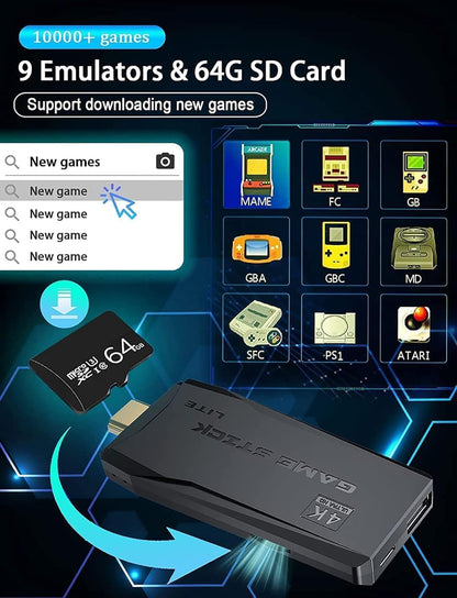 Gaming emulator device with 64GB SD card and emulated game