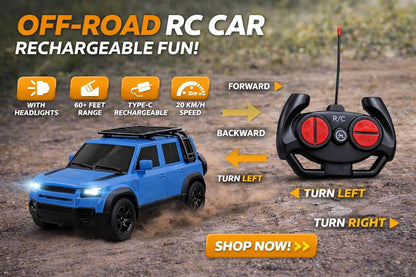 Prime Brands Remote Control Car for Kids & Adults, 50 Km/h High Speed RC Car with LED Headlights, 60+ Feet Range, Type-C Rechargeable Off-Road SUV Toy...