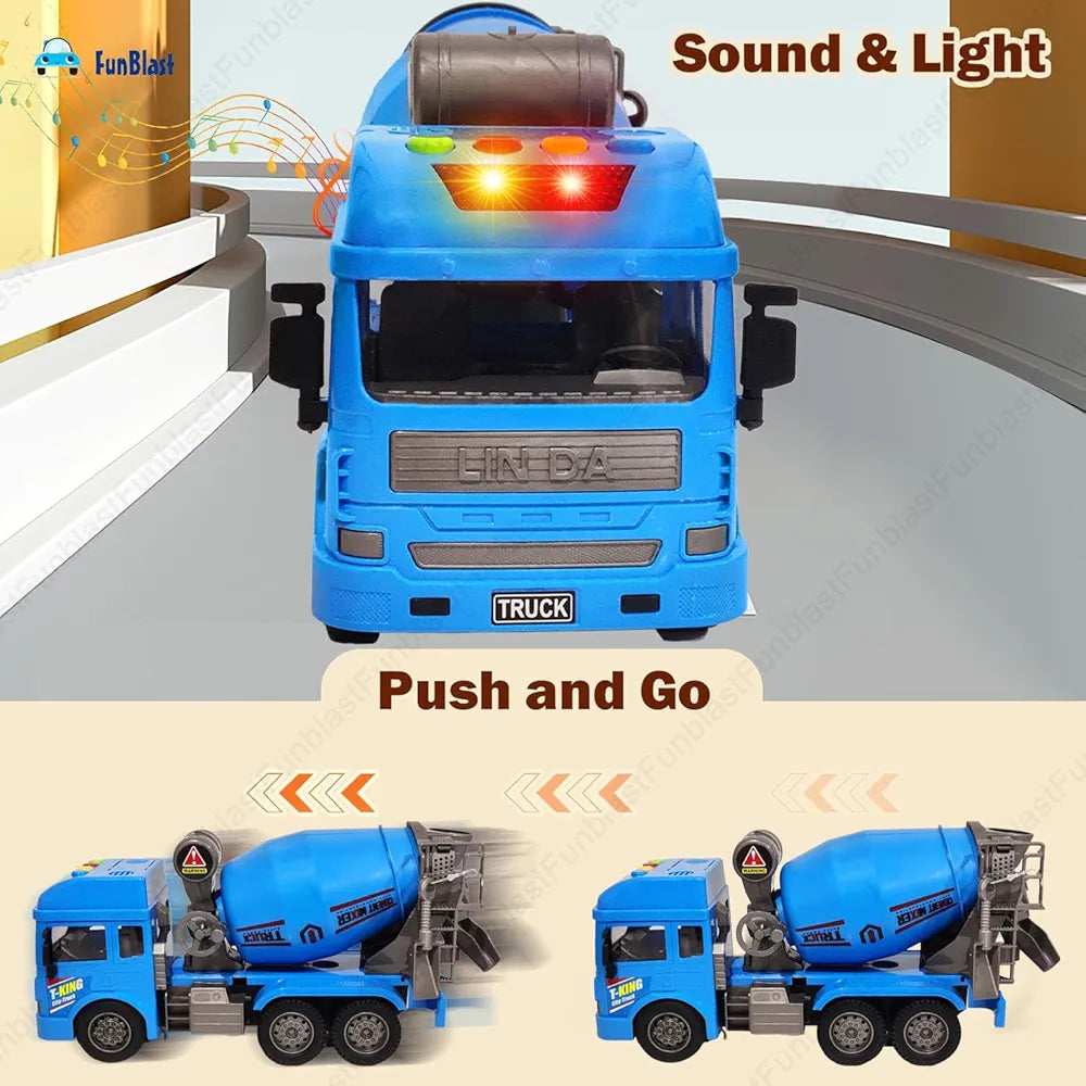 Cement Mixer Truck Toy for Kids, Friction Power Construction Truck Toy for Kids, Big Size Pull Back Toy Trucks for 3+ Years Old Boys and Girls, Light and Sound Toys for Kids