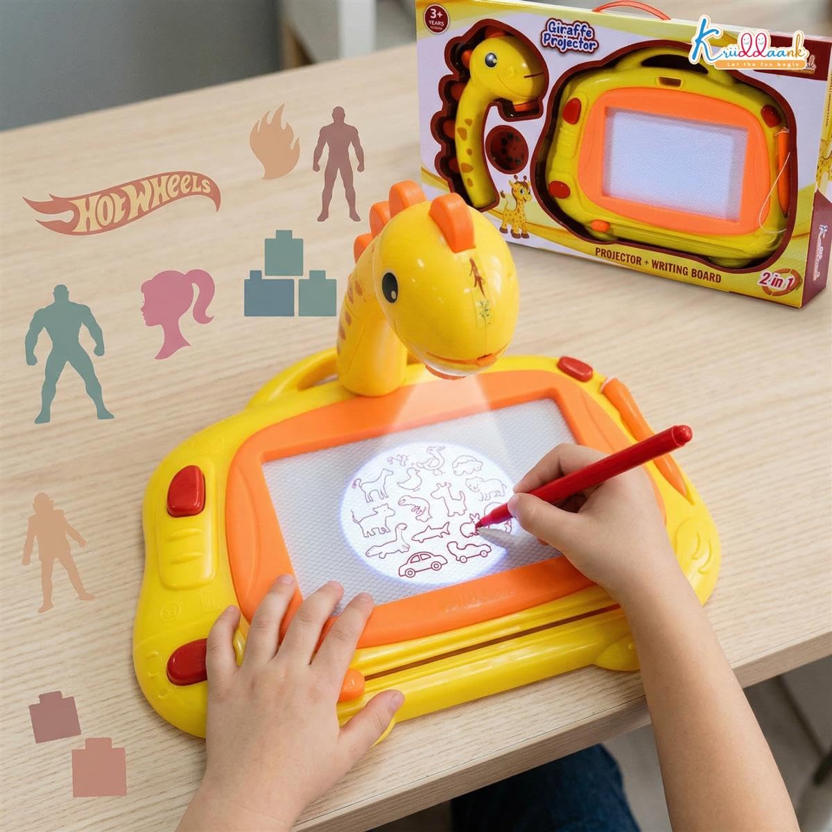 Kriiddaank Giraffe Toy Projector Drawing Set for Kids - 2-in-1 Art Table & Writing Board with 24 Patterns, 3 Slides, Markers & Eraser - Educational...