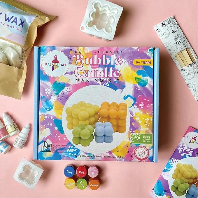 Kalakaram DIY Bubble Candle Making Kit | DIY Candle Making Activity Kit for Kids & Adults with Pure & Natural Ingredients | Ideal for Diwali, Birthday Gifts, & Home Decor, Craft Kit