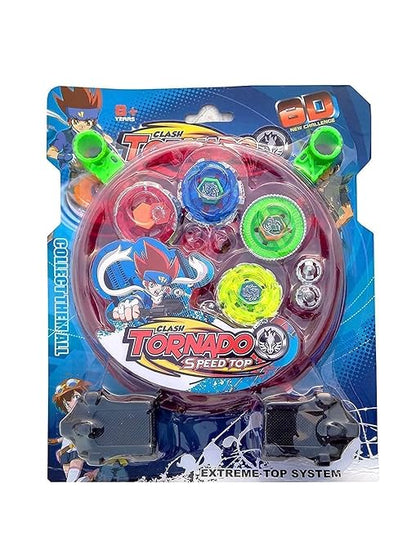 Metal Fusion Clash of Tornado Speed Top Spinning Toy for Kids | Battle Stadium Set with 4 Beys, 2 Launchers & 1 Arena | High-Speed Fighting Tops for Boys & Girls