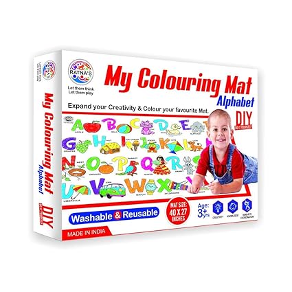 Ratna's My Coloring Mat Alphabets & Pictures Printed Mat of Size 40 x 27 Inches, Washable & Reusable Colouring Kit for Kids 3+ Years